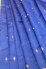 Handloom Silk Chanderi Saree - Mini Round Buta With Red Mina - Dark Blue