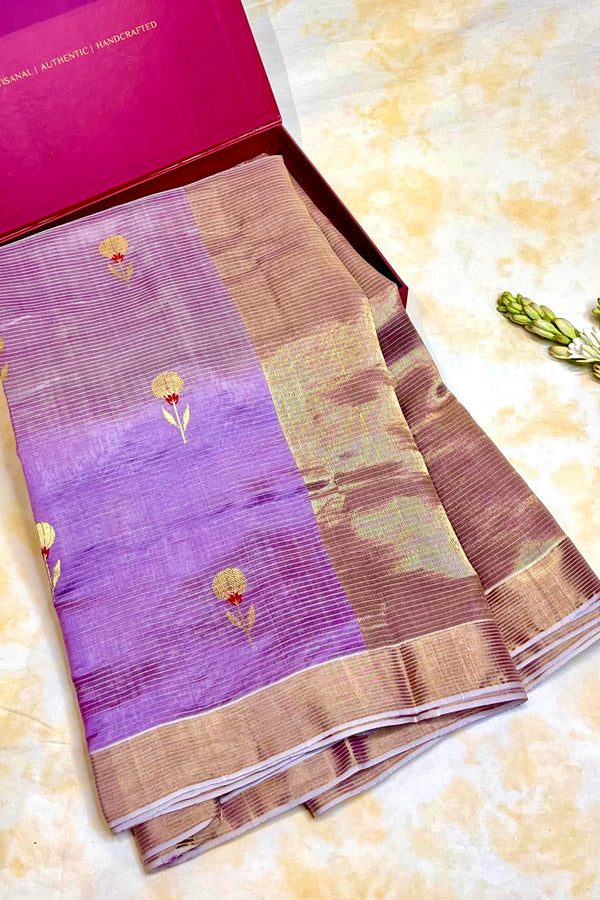 Handloom Silk Chanderi Saree - Kota Floral Motif -Lilac