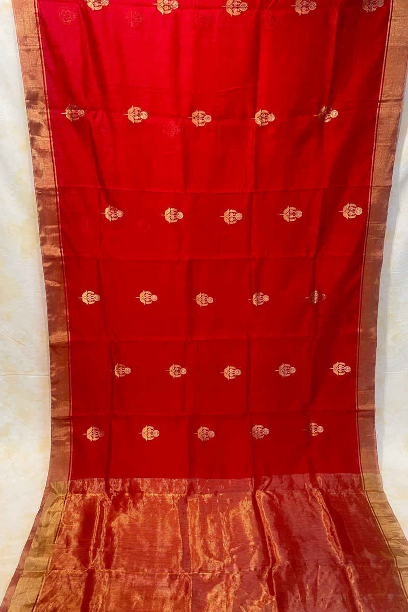 Handloom Silk Chanderi Saree - Fukdani Buta - Red