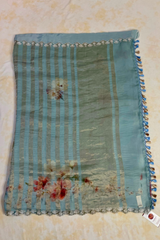 HOV HANDLOOM KORE ORGANZA SILK SAREE - STRIPES & EMBROIDERY- 132