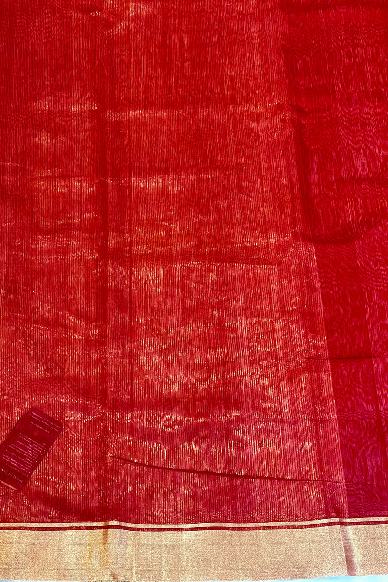 Handloom Silk Cotton Chanderi Saree - Sunflower Buta - Maroon