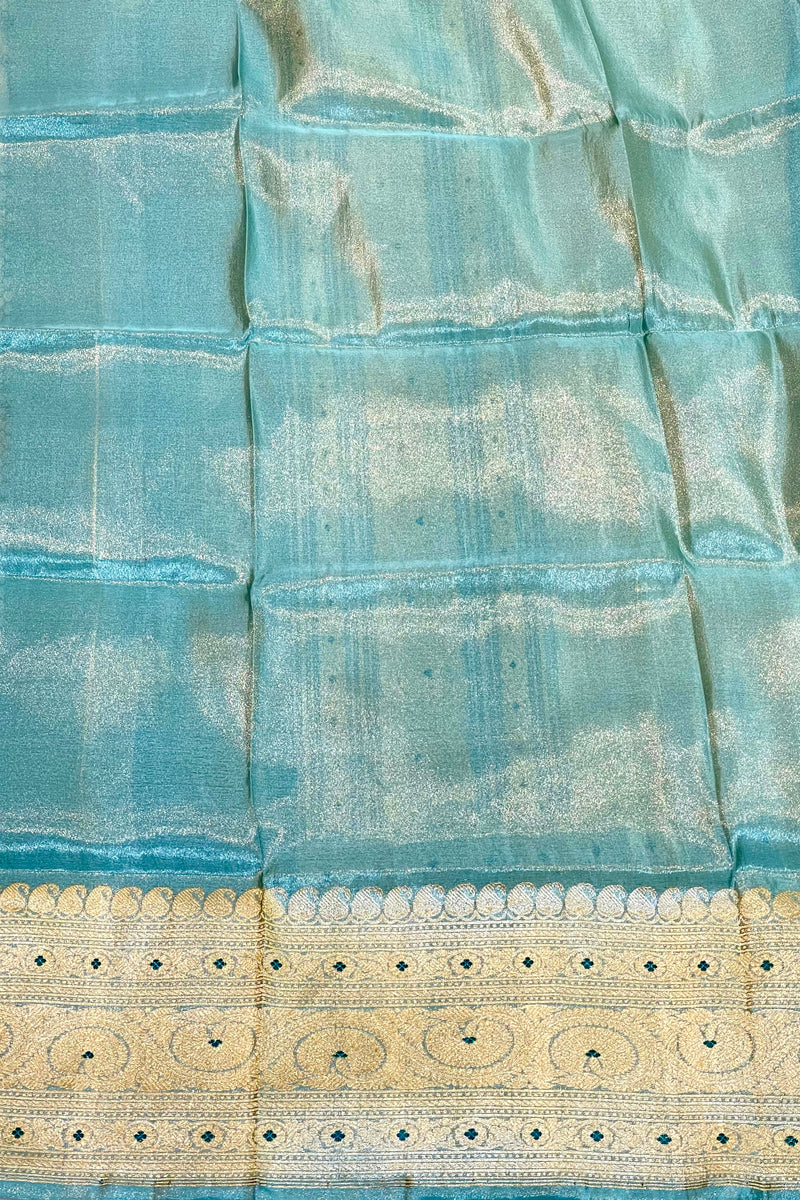 Handlloom Kadhua Banarasi Tissue Silk Saree- Big Border - Powder Blue