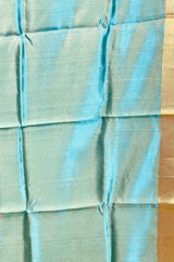 Handloom Silk Chanderi Saree - Blue With Twill Border