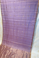 Handloom Chanderi Saree Half Tissue Small Round Buta - Lavender