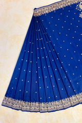 HOV EXCLUSIVE HANDLOOM KADHUA BANARASI KATAN SILK SAREE - ELEPHANT JUNGLA - BLUE - 127