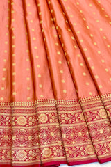 Handloom Kadhua Banarasi Shalu Silk Satin Saree - Sangita - Peach Pink - Pure Zari