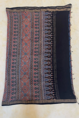 HOV AJARAKH HAND - BLOCK PRINT SAREE - NATURAL DYES - COTTON SILK MULBERRY - 018