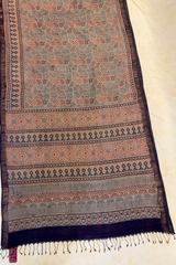 HOV AJARAKH HAND - BLOCK PRINT SAREE - NATURAL DYES - TUSSAR SILK WITH MULBERRY - 019