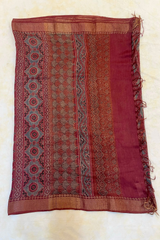 HOV AJARAKH HAND-BLOCK PRINT SAREE - NATURAL DYES - TUSSAR SILK WITH MULBERRY SILK- 019