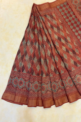 HOV AJARAKH HAND-BLOCK PRINT SAREE - NATURAL DYES - TUSSAR SILK WITH MULBERRY SILK- 019