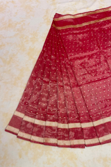 HOV Exclusive Pure Zari Handloom Banarasi Tissue Silk Saree - Red Silver Zari Kasturi - 026