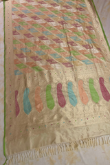 HOV Exclusive Handloom Banarasi Katan Silk Saree - Checks - Rangakat- Off White Green  - 107