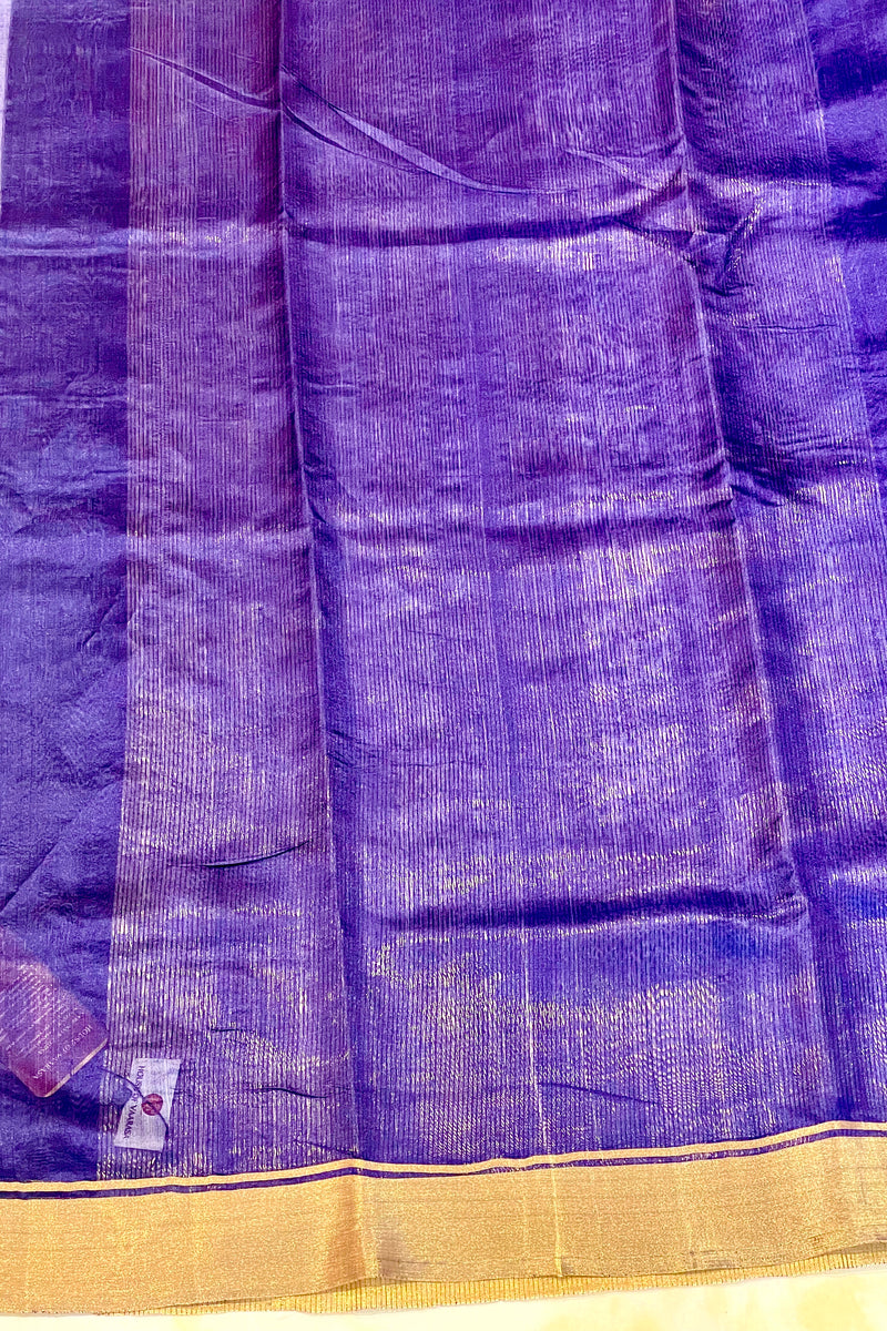 Handloom Silk Chanderi Saree - Sunflower Buta - Blue