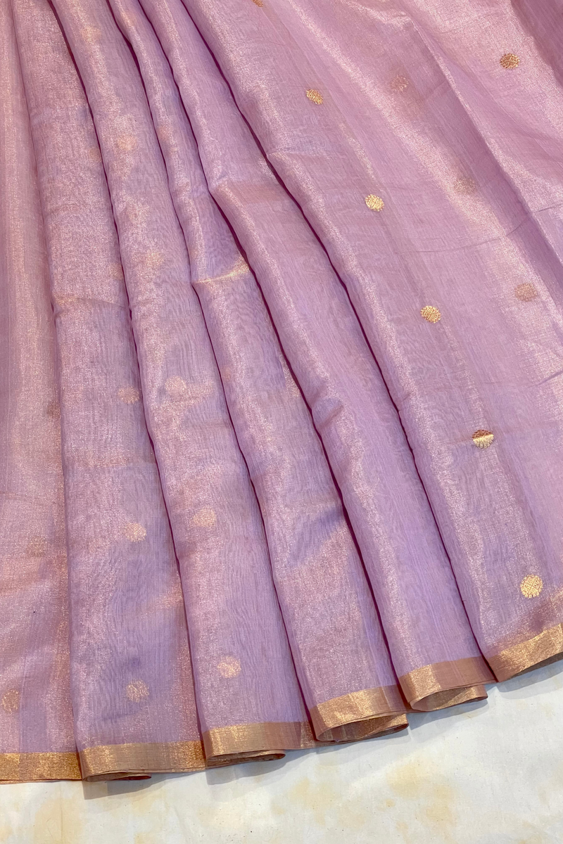 Handloom Chanderi Saree Half Tissue Small Round Buta - Lavender