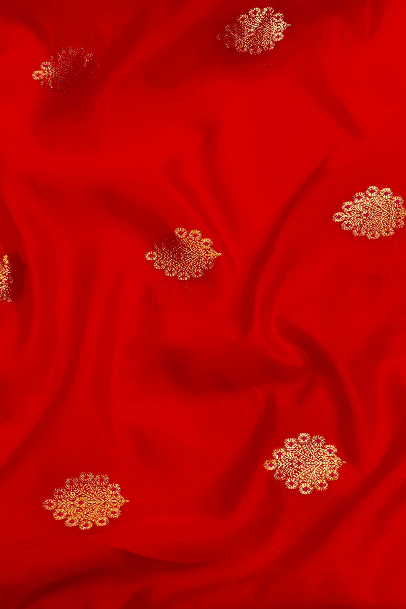 Handloom Silk Chanderi Saree - Fuldani Buta - Red