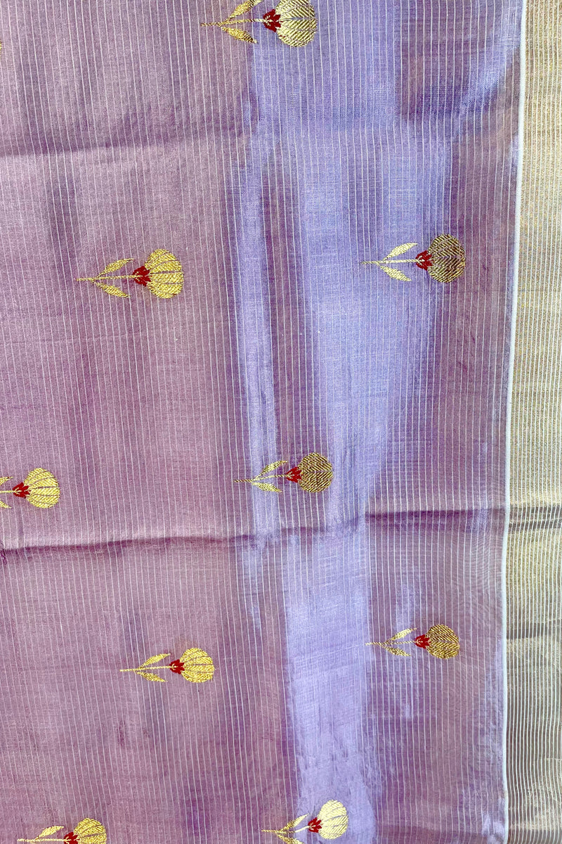 Handloom Silk Chanderi Saree - Kota Floral Motif -Lilac