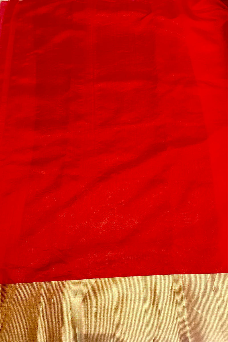 Handloom Silk Chanderi Saree - Fuldani Buta - Red