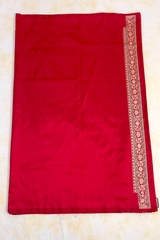 HOV HANDLOOM PURE ZARI BANARASI KATAN SILK SAREE - JAANGLA - CHECKERED - RED -138