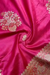 HOV EXCLUSIVE HANDLOOM KADHUA BANARASI KATAN SILK SAREE - FULDANI MUGHAL BUTA - PINK - 134