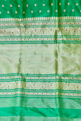 Handlloom Kadhua Banarasi Silk Saree- Big Border - Parrot Green Pink Meena