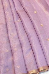 Handloom Chanderi Saree Half Tissue Small Round Buta - Lavender