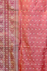 Handloom Kadhua Banarasi Shalu Silk Satin Saree - Sangita - Peach Pink - Pure Zari