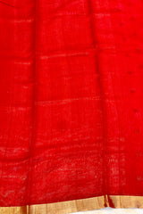 Handloom Chanderi Half Tissue Checks Pallu - Orange