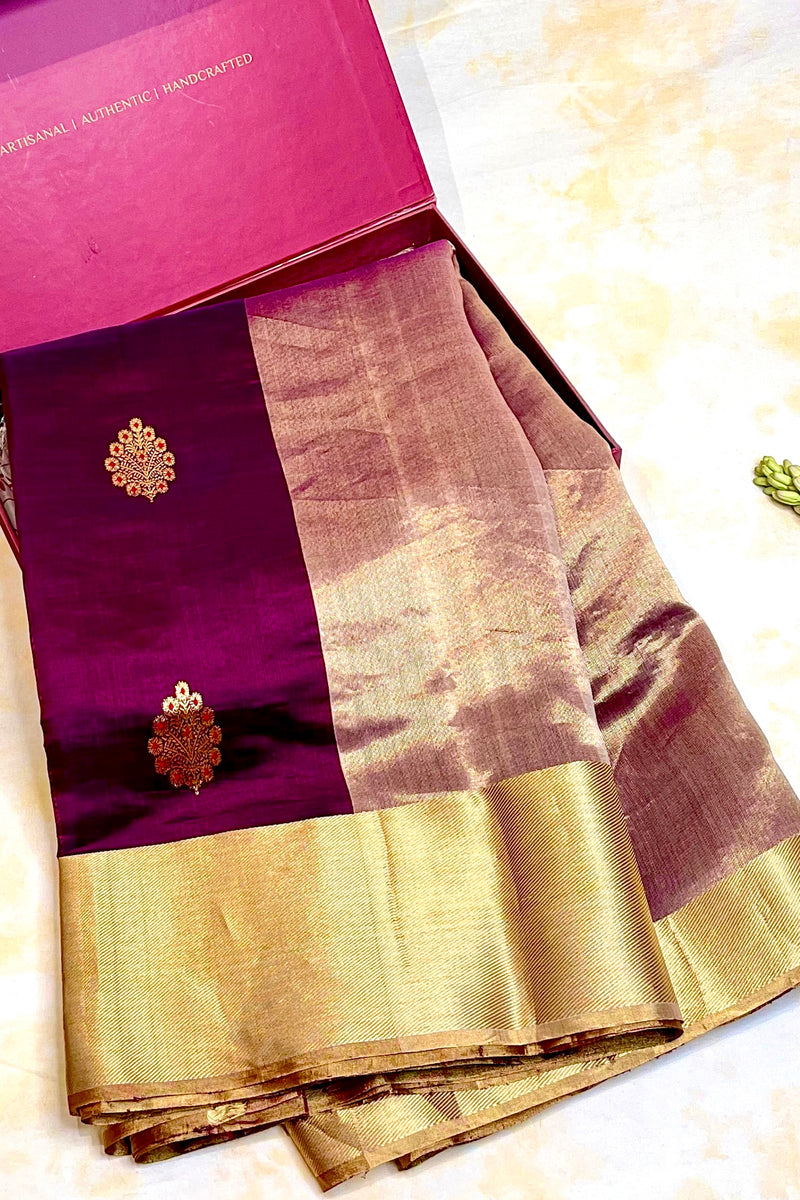 Handloom Silk Chanderi Saree - Fuldani Buta - Wine