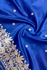 HOV EXCLUSIVE HANDLOOM KADHUA BANARASI KATAN SILK SAREE - ELEPHANT JUNGLA - BLUE - 127