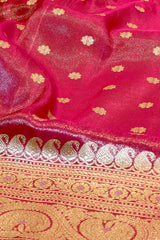 Handlloom Kadhua Banarasi Tissue Silk Saree- Big Border - Red