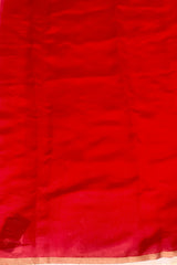 Handloom Silk Chanderi Saree - Mini Round Buta With Red Mina - Red