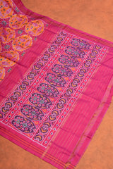 Handloom Ikat Silk Saree - Yellow Pink Flish Motif