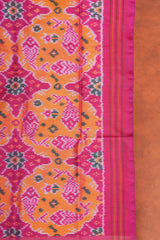 Handloom Ikat Silk Saree - Yellow Pink Flish Motif