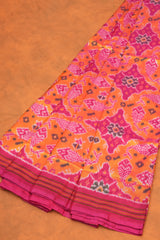 Handloom Ikat Silk Saree - Yellow Pink Flish Motif