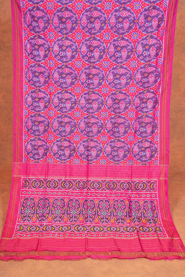 Handloom Ikat Silk Saree -Magenta Purple Pink Flish Motif