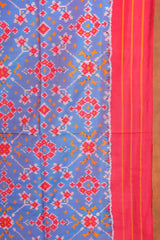 Handloom Ikat Silk Saree - Blue Red Border