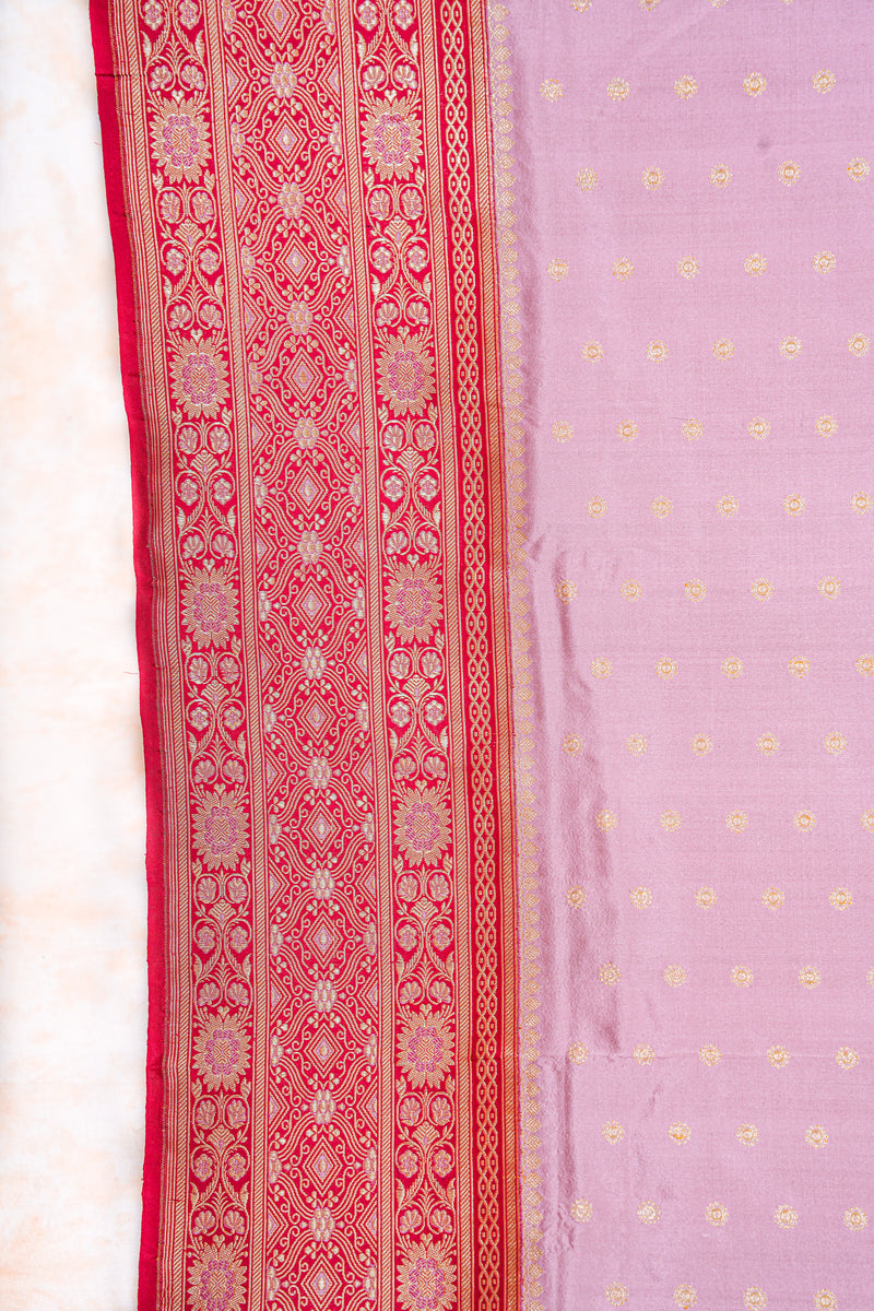 Banarasi Shalu Pastel Pink  Real Zari Saree- Real gold zari