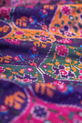 Handloom Ikat Silk Saree - Navy Blue Fuldani Motif Pink Pallu