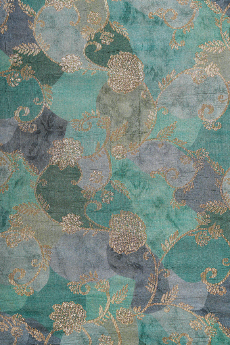 Handloom Banarasi Brocade Silk Fabric - Blue