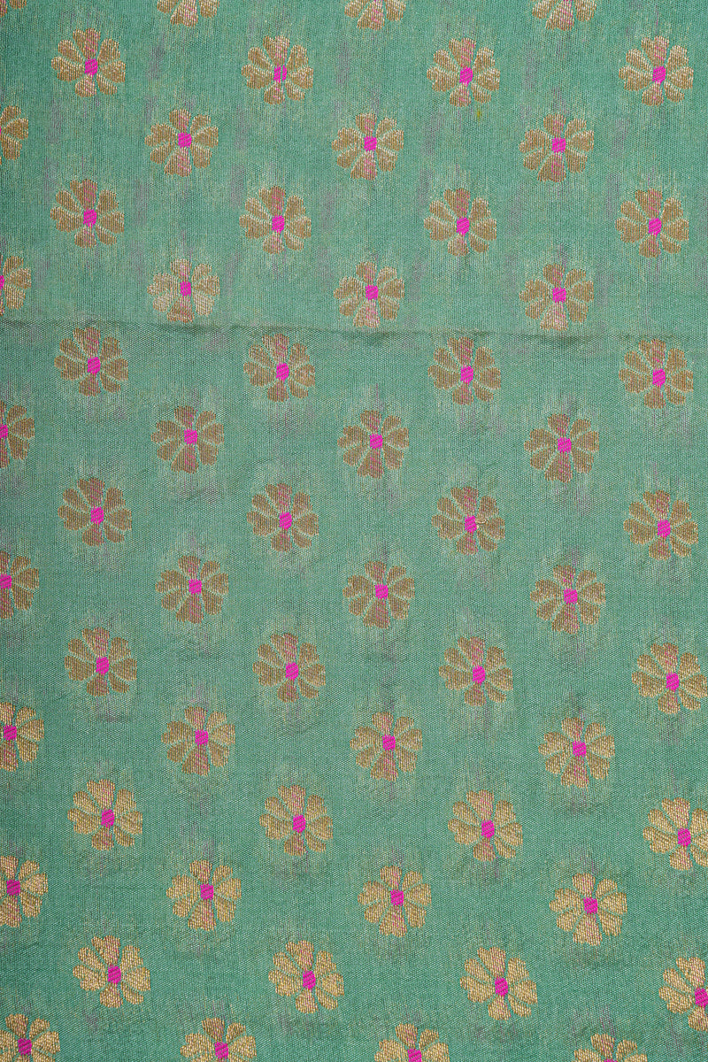 Handloom Banarasi Brocade Silk Fabric - Butidar Blue