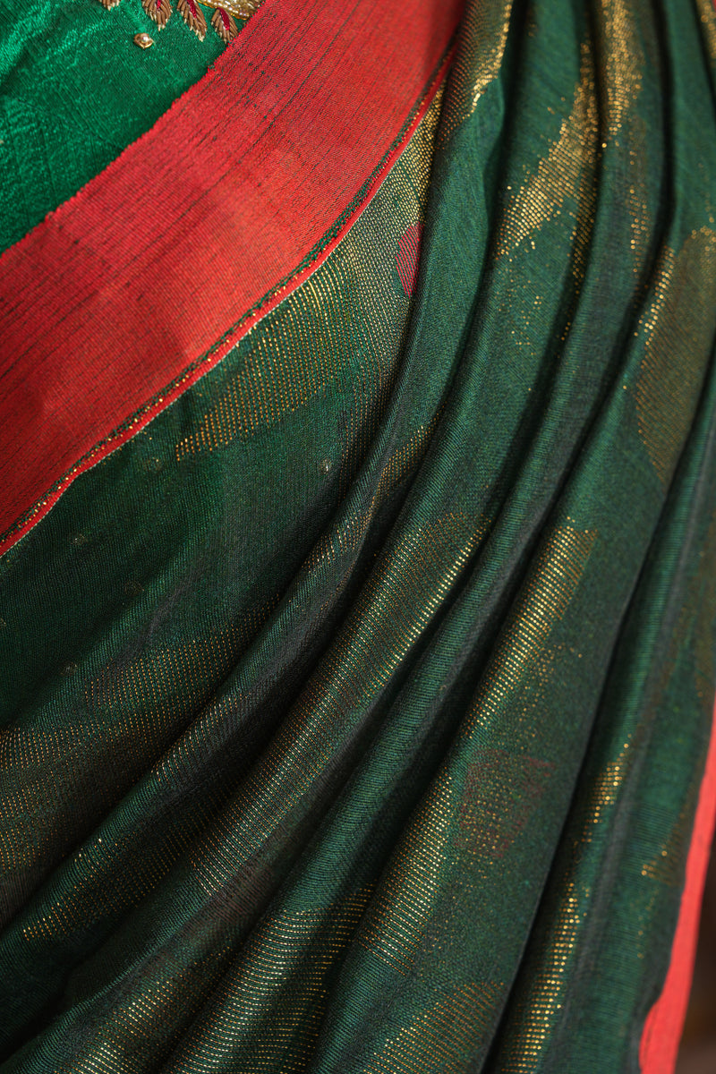 Handwoven Dark Green Motif Saree