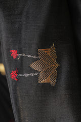 Handloom Cotton Silk Chanderi Saree Black Gold Floral Buta