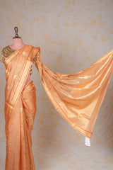 Handloom Chanderi Silk Saree Antique Gold Red Floral Buta