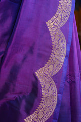 Handloom Kadhua Banarasi Katan Silk Saree - Scallop - Violet