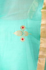 Handloom Kadhua Banarasi Kora Silk Saree - Shaded Butidar - Blue