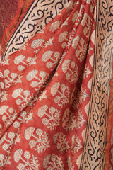 Cotton Hand Block Print Saree-Red