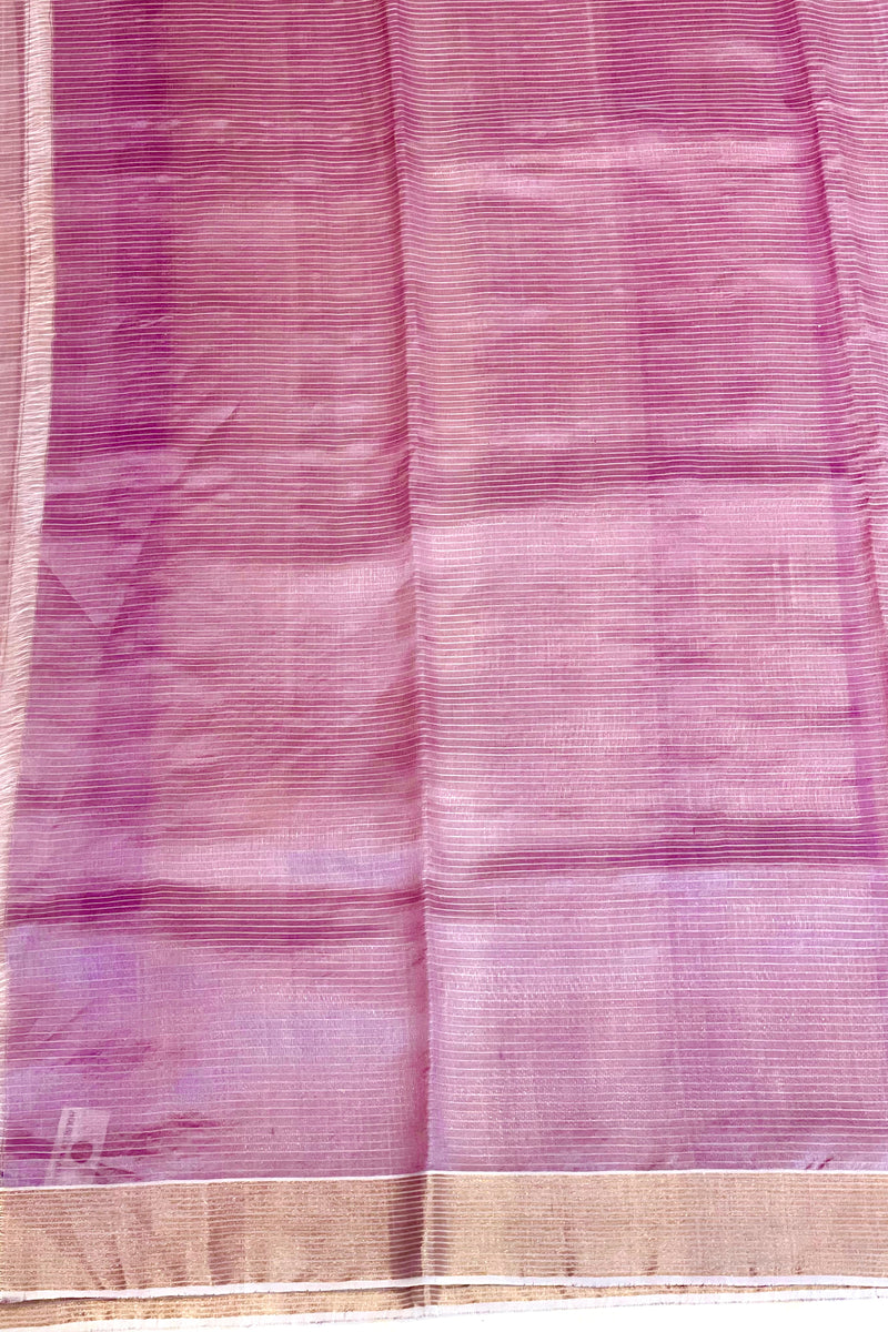 Handloom Silk Chanderi Saree - Kota Floral Motif -Lilac