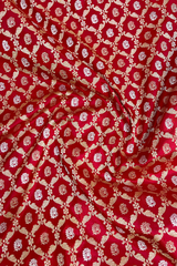 HOV HANDLOOM PURE ZARI BANARASI KATAN SILK SAREE - JAANGLA - CHECKERED - RED -138