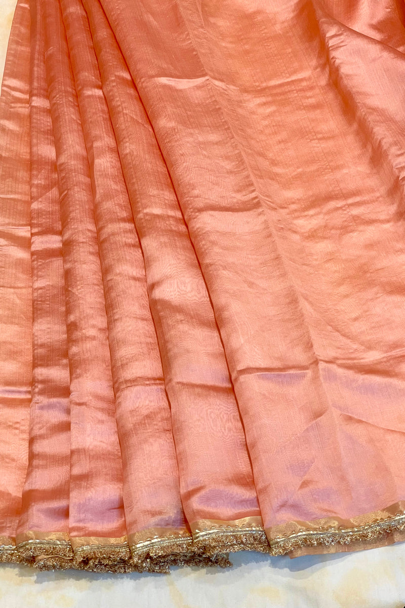 Handloom Silk Chanderi Saree - Light Pink Plain