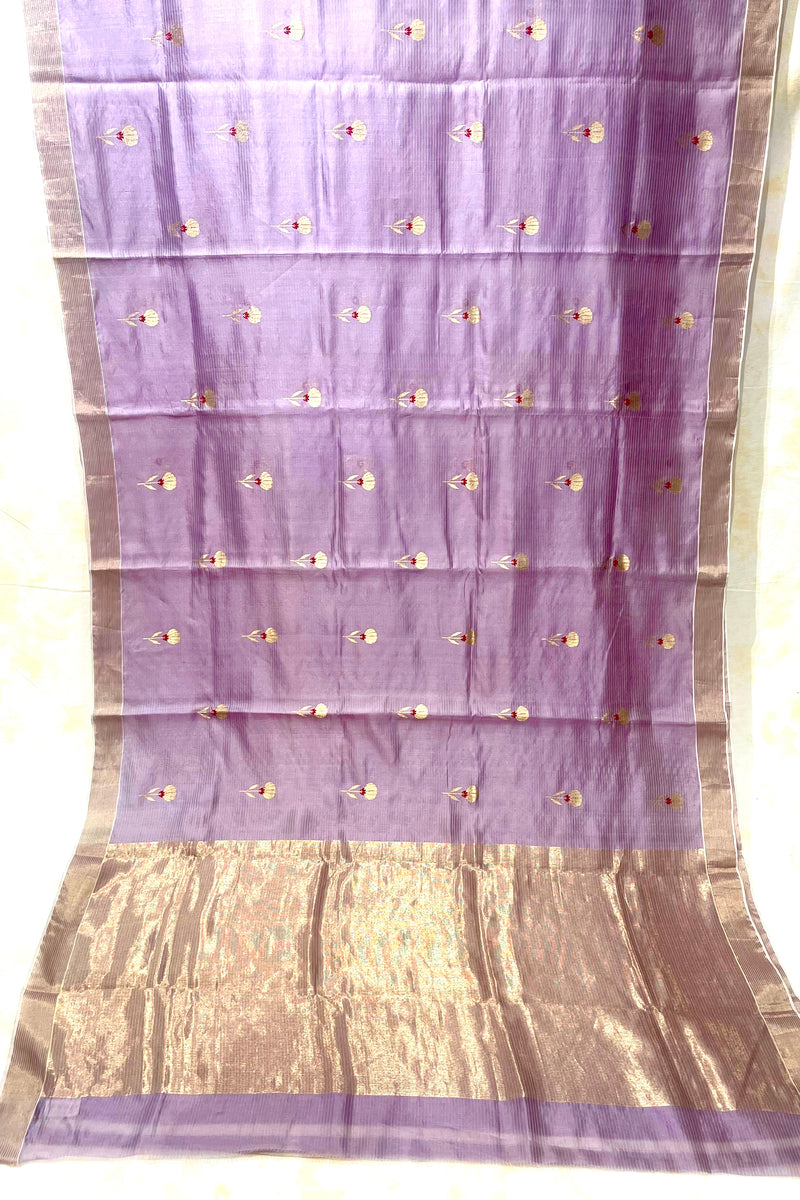 Handloom Silk Chanderi Saree - Kota Floral Motif -Lilac